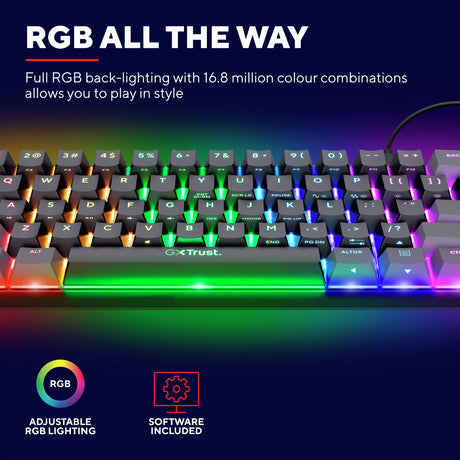 Trust GXT 867 Acira 60 % mechanische Mini-Gaming-Tastatur (Schwarz, US-Layout (QWERTY), Outemu Red, 60 %, RGB)