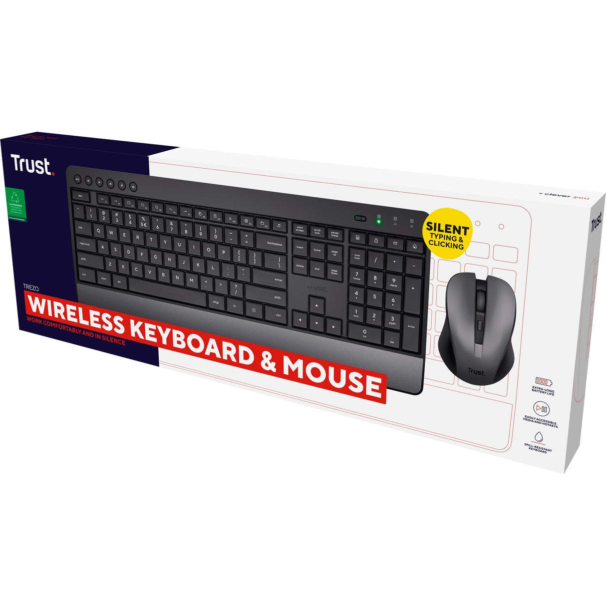 Trust Trezo Comfort kabelloses Tastatur- und Mausset, Desktop-Set (schwarz, US-Layout (QWERTY), 100 %)