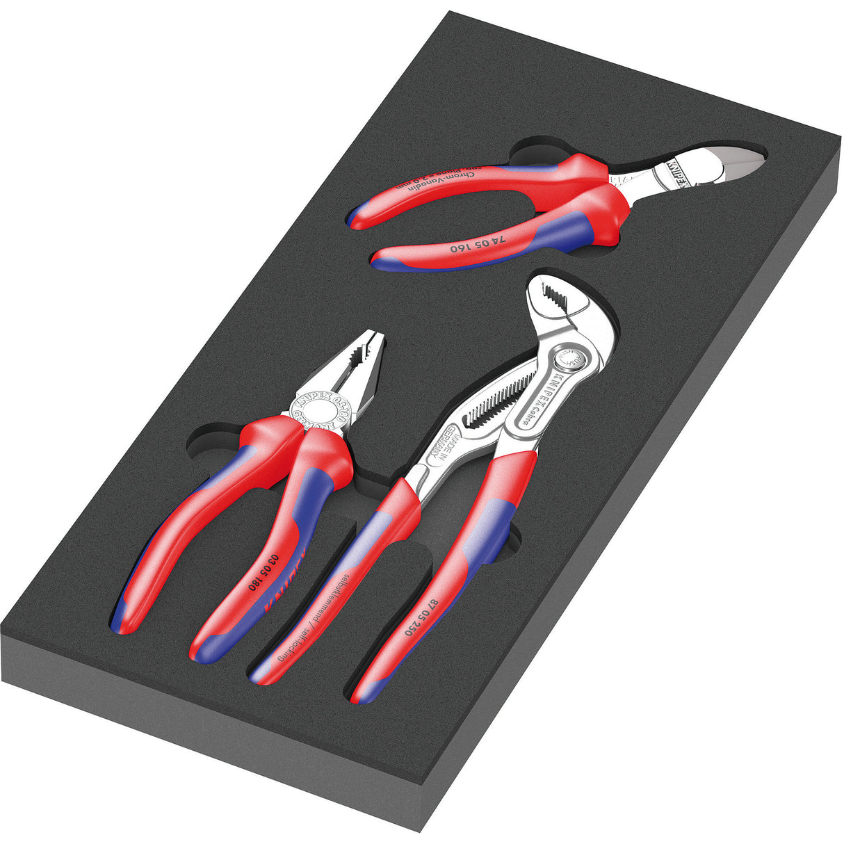 Wera 9784 Moosgummieinlage mit Knivex Zangenset VDE 1, 3-teiliges Zangenset (schwarz grau)