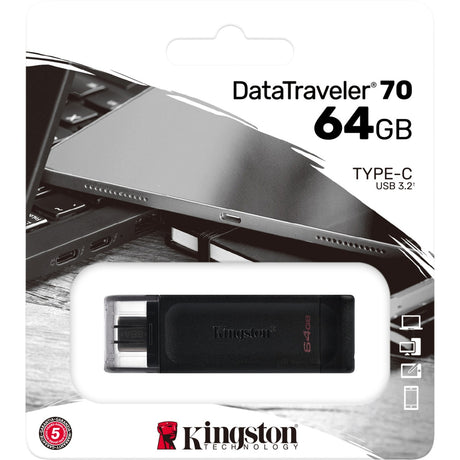 Kingston Data Traveler 70 64 GB USB-Stick (schwarz, dt70 64 GB, USB-C 3.2 Gen 1)