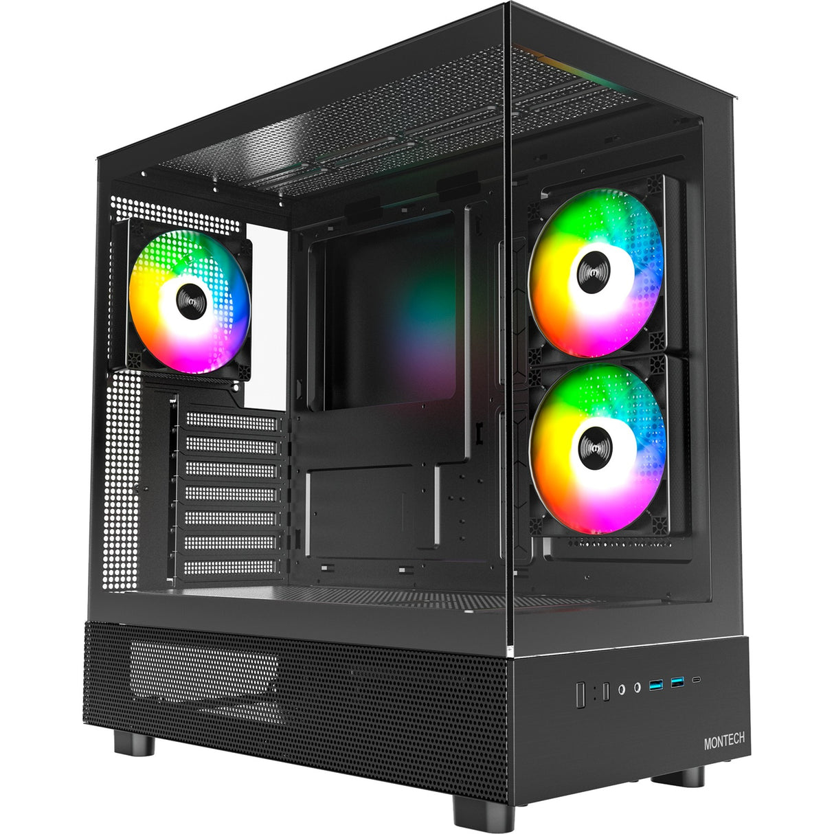 Montech xr Midi-Tower-Gehäuse (schwarz | 2x USB-A | 1x USB-C | RGB | gehärtetes Glas)