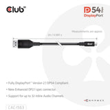 Club 3D USB-C auf DisplayPort 2.1 DP54 Bidirektionales Kabel, 8K120Hz 2m (Schwarz)