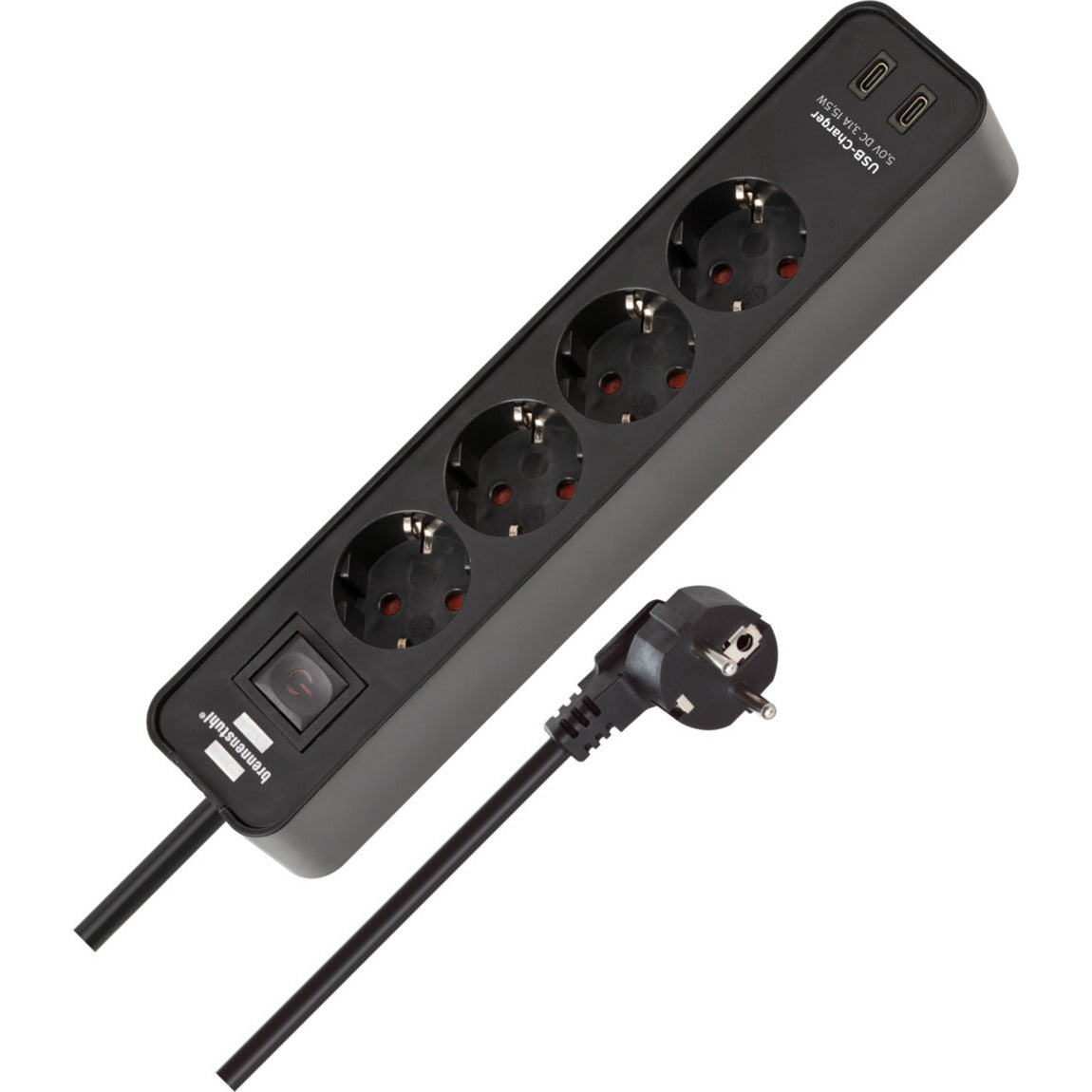 Brennerstuhl ecolor Steckdosenleiste mit 2 USB-C Ladebuchsen | 4 Steckdosen | schwarz | 1,5m h05vv-f 3g1,5 - 1153240106