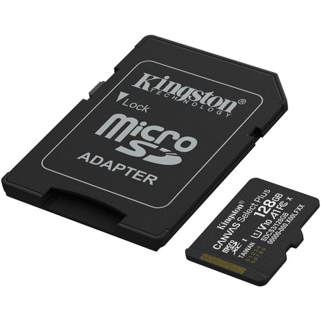 Kingston Canvas Select Plus 128 GB MicroSDXC-Speicherkarte (schwarz, UHS-I U1, Klasse 10, V10, inkl. SD-Adapter)