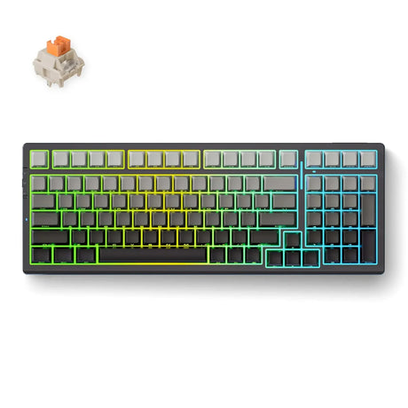 Mchose g98 pro black flame orange wireless tri-mode custom mechanical rgb gaming toetsenbord (zwart, us lay-out (qwerty), ttc flame orange, rgb, hot swap, double-shot pbt, draadloos | bluetooth | usb-c)