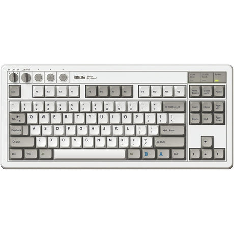 8bitdo Retro mechanische Tastatur M Edition (grau, US-Layout (QWERTY), Kailh Box weiß, 80 % (TKL), Bluetooth Low Energy, Wireless 2,4 G, USB)