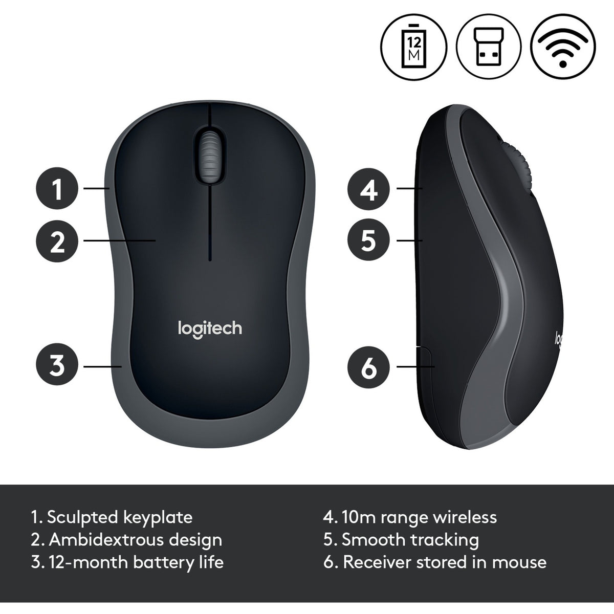 Maus logitech m185 grau, schwarz