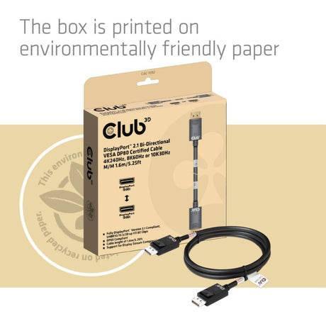 Club 3D DisplayPort 2.1 Vesa DP80 zertifiziertes Kabel Stecker-Stecker (Schwarz, 1,6 Meter, 8K 240Hz, 10K 60Hz, 80Gbit/s)