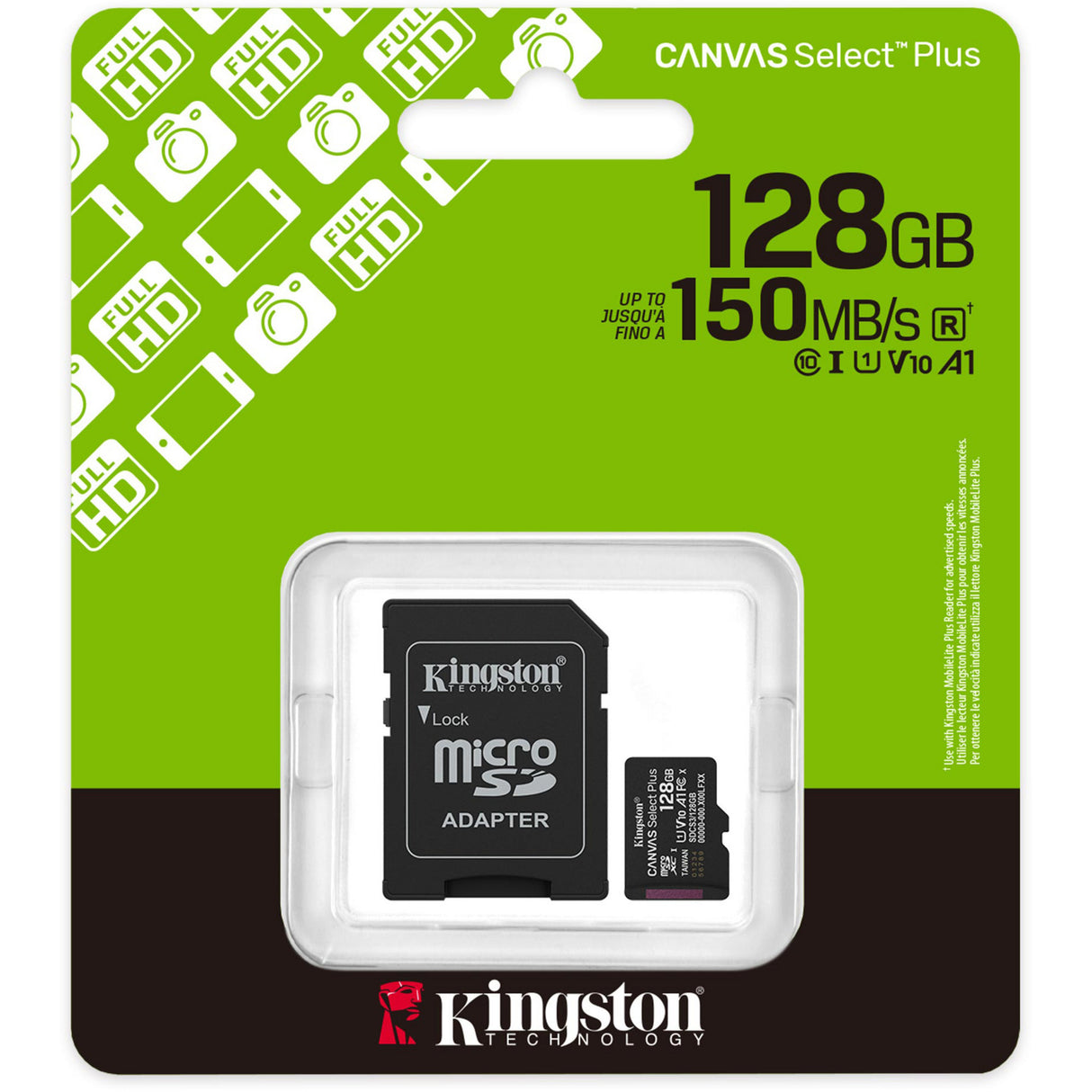 Kingston Canvas Select Plus 128 GB MicroSDXC-Speicherkarte (schwarz, UHS-I U1, Klasse 10, V10, inkl. SD-Adapter)