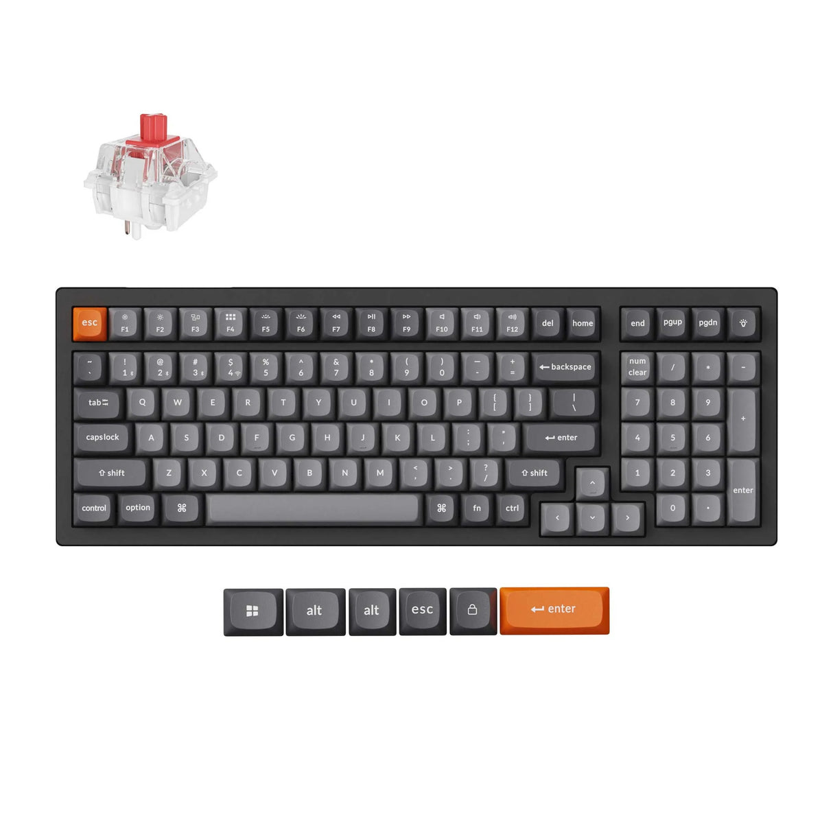 Keychron k4 max-b1, toetsenbord (zwart, us lay-out, super red, 96%, rgb, double-shot pbt keycaps, bluetooth usb-c 2.4 ghz)