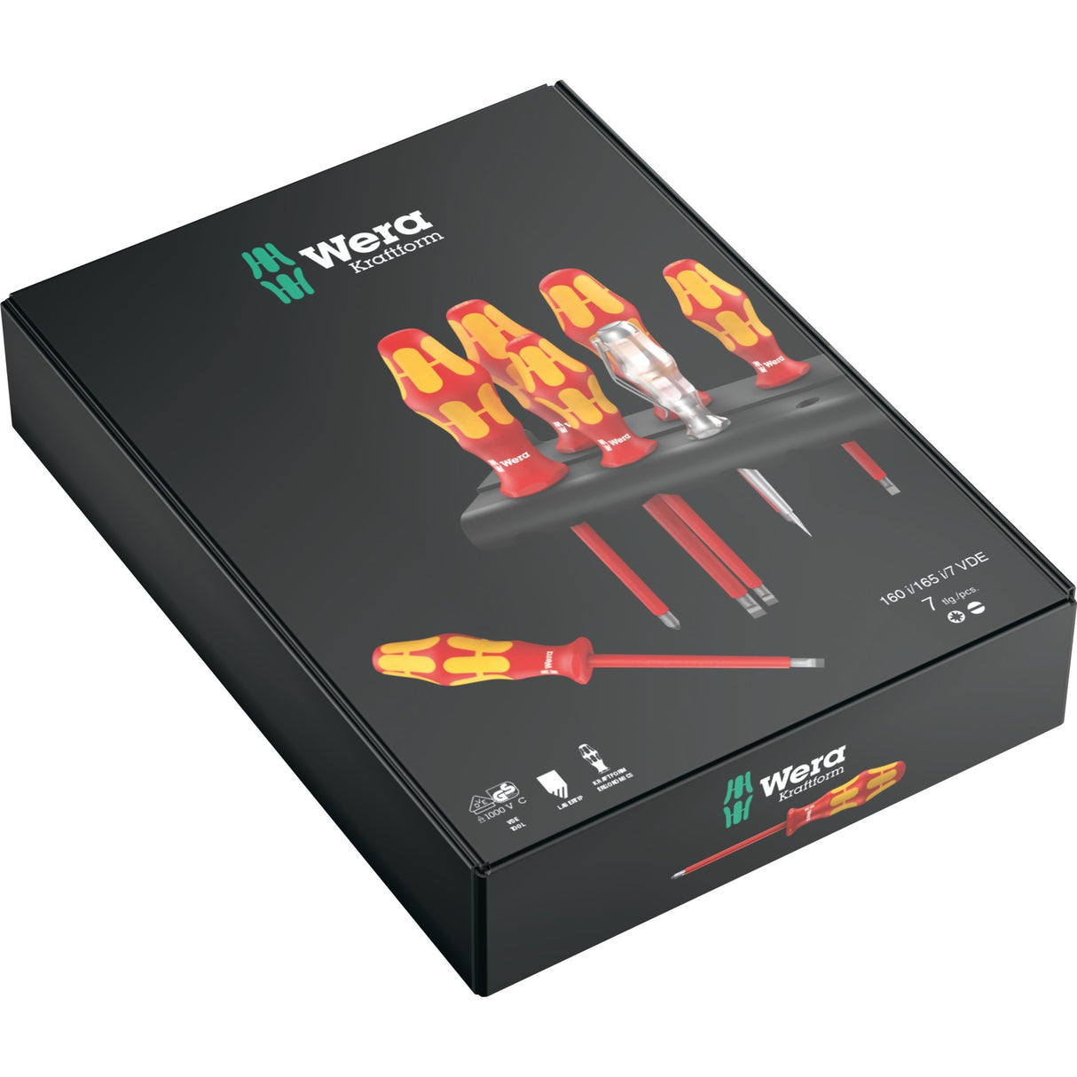 Wera 160 i 165 i 7 Schraubendreher-Set Kraftform Plus Serie 100 + Spannungsprüfer + Halter, 7-teilig – 1 Stück – 05006148001