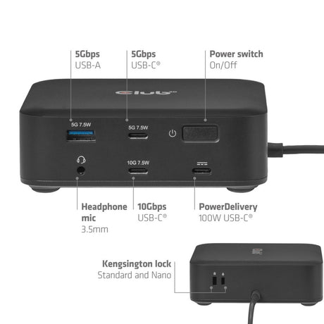 Club 3d 12-1 usb-c® quad displaylink dockingstation (zwart)