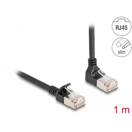 Delock RJ45 Netzwerkkabel Cat.6a S FTP Slim 90° nach oben abgewinkelt gerade 1 m Kabel (schwarz)