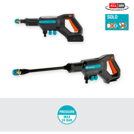 Gardena Aquaclean 24 18 V P4A Solo Hochdruckreiniger (Grau Türkis, 14800-55, Batterie nicht im Lieferumfang enthalten)