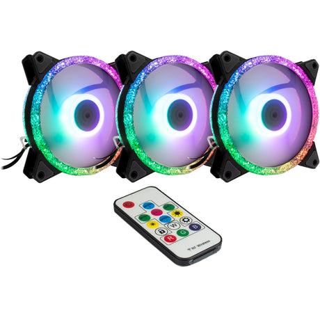 Inter-Tech Argus RS-07 RGB Set120x120x25 Gehäuselüfter (schwarz, 3 Stück, 120 x 120 x 25 mm, PWM)