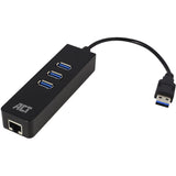 ACT-Konnektivität USB Hub 3.2 3x USB-A Ethernet, Schwarz, schwarz