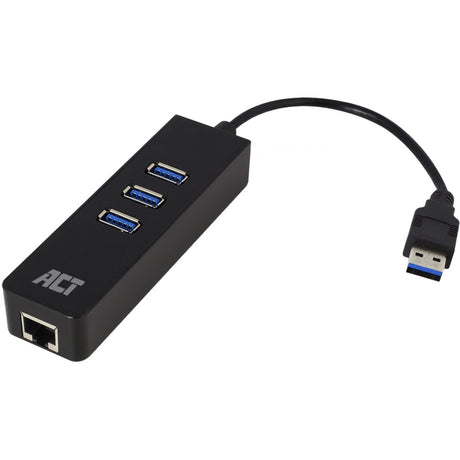 Act Connectivity AC6310 USB-Hub 3.2 mit 3 USB-A-Anschlüssen und Ethernet-USB-Hub (schwarz)
