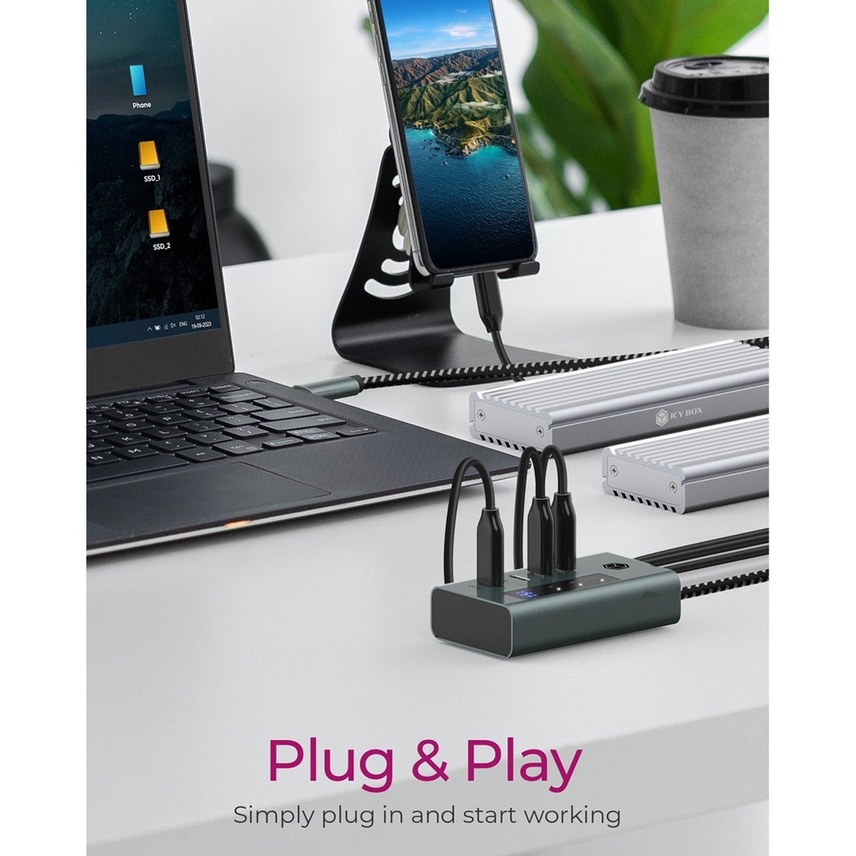 Icy Box ib-hub1454-c31 USB-Hub (grau blau-grau, 4x USB-C 3.2 (10 Gbit s))