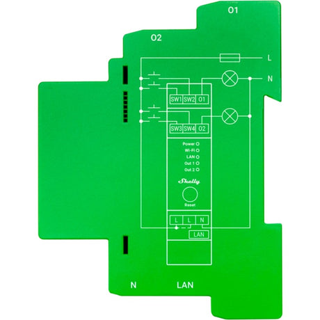 Shelly Pro Dimmer 14-Uhr-Relais (grün, 2-Kanal, WLAN, LAN, Bluetooth)