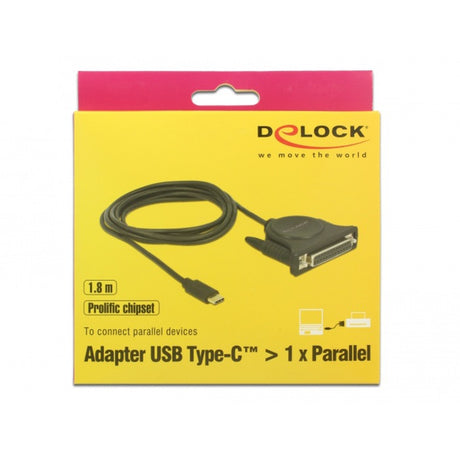 Delock USB-C 2.0 Stecker > 1 x paralleles DB25 Buchse Kabel (schwarz, 1,8 Meter)