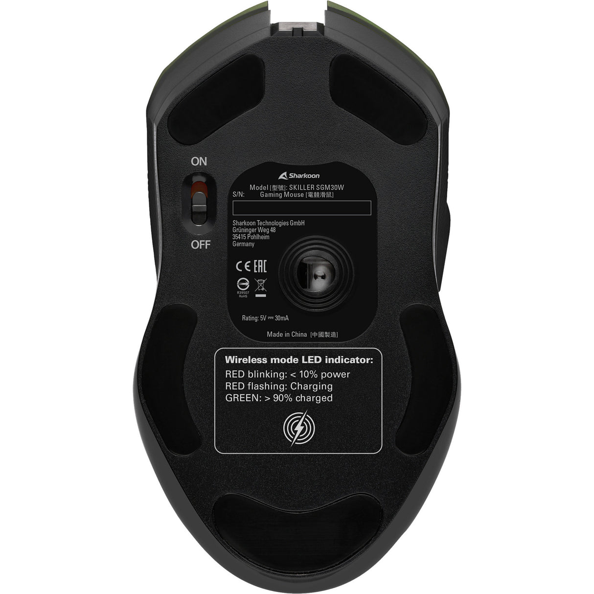Sharkoon Skiller SGM30W Gaming-Maus (schwarz, 600–6000 dpi, RGB, 2,4 GHz USB)