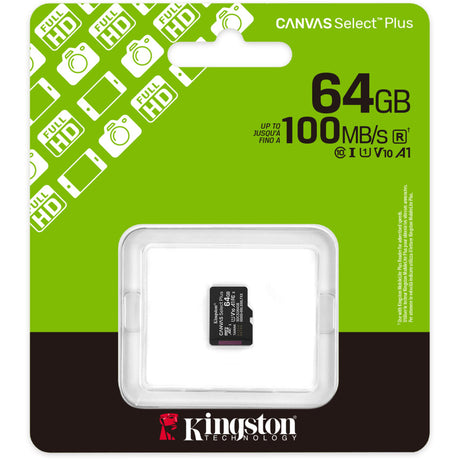 Kingston Canvas Select Plus 64 GB MicroSDXC-Speicherkarte (schwarz, UHS-I U1, Klasse 10, V10)