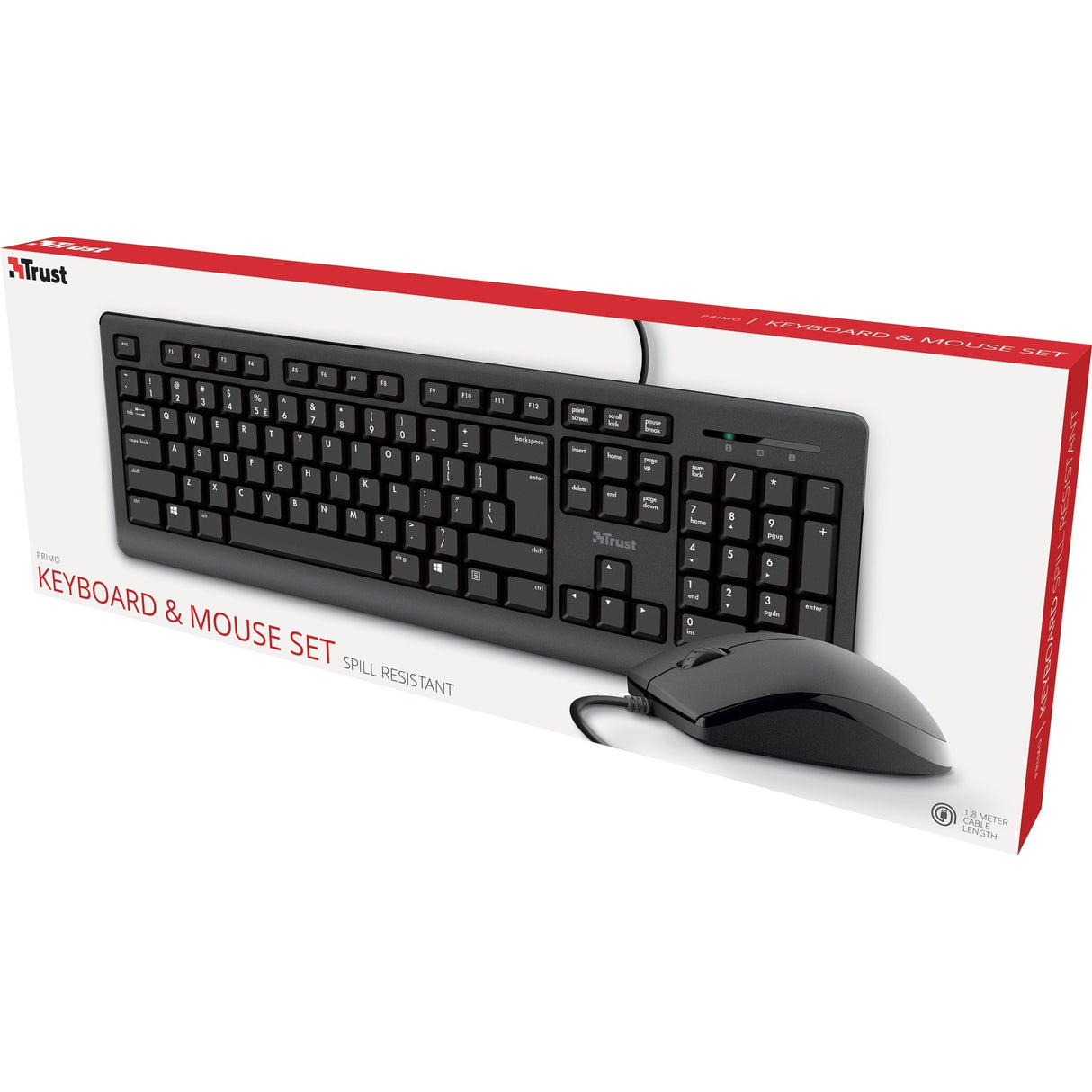 Trust Primo Tastatur-Maus-Set, Desktop-Set (schwarz, US-Layout, Membran)