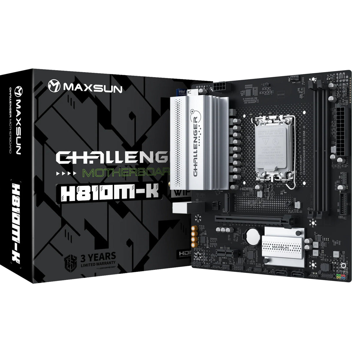Maxsun ms-challenger h810m-k wifi socket 1851 moederbord (zwart, gb-lan, wlan, bt, sound, µatx)