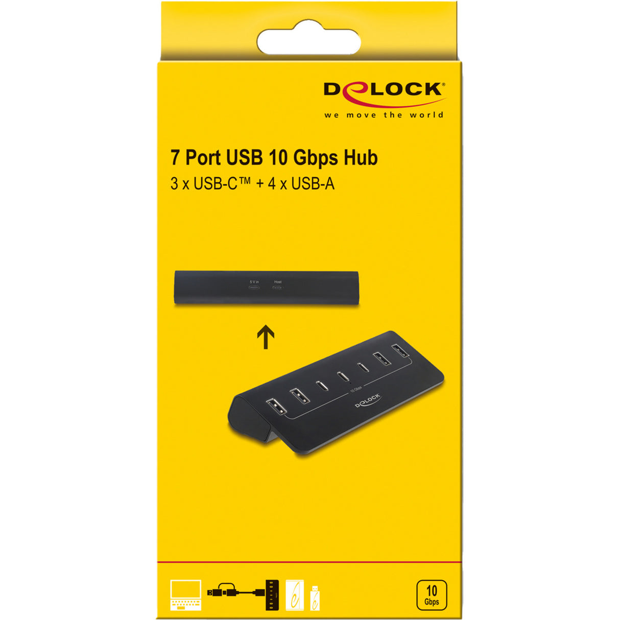 Delock usb-c 10 gbps hub usb-hub (zwart, 3x usb-c 3.2 (10 gbit s), 4x usb-a 3.2 (10 gbit s))