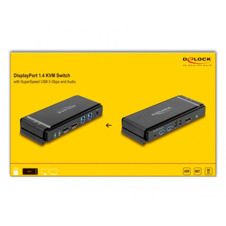 Delock Displayport 1.4 KVM-Switch, 8k 60Hz, USB 3.2 Gen 1, Audio-KVM-Switch (grau schwarz)