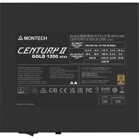 Montech Century II modulares 1200-Watt-Netzteil (Silber, 1x 12V-2x6, 6x PCIe)