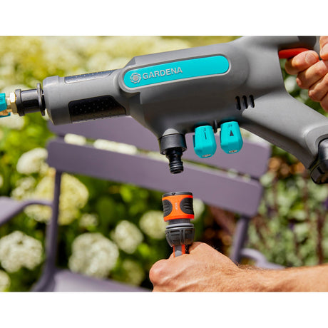 Gardena Aquaclean 24 18 V P4A Premium Set Hochdruckreiniger (Grau Türkis, 14800-31, Batterie im Lieferumfang enthalten)