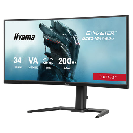 Iiyama G-Master Red Eagle GCB3484WQSU-B2 34 gebogener Ultrawide-Gaming-Monitor (Schwarz, HDMI, DisplayPort, USB, Audio, AMD Free-Sync, Dual-Modus)