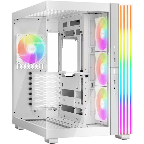 Ruhig sein! Lichtsockel 600 lx Midi-Tower-Gehäuse (weiß | 2x USB-A | 1x USB-C | RGB | gehärtetes Glas)