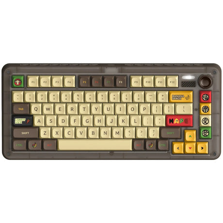 Iqunix ZX75 Happy Ape kabellose mechanische Tastatur (braun, US-Layout (QWERTY), TTC Holy Panda, 75 %, RGB-LEDs, Hot-Swap-fähig, Double-Shot PBT, 2,4 GHz | Bluetooth 5.1 | USB-C)