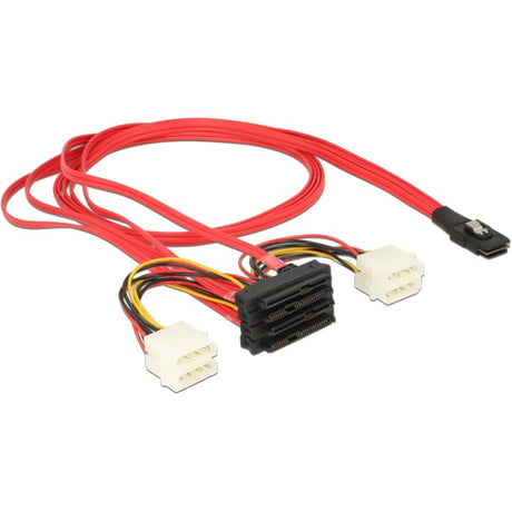 Delock mini SAS SFF-8087 > 4 x SAS SFF-8482 + Netzteil (rot schwarz, 1 Meter)