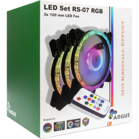 Inter-Tech Argus RS-07 RGB Set120x120x25 Gehäuselüfter (schwarz, 3 Stück, 120 x 120 x 25 mm, PWM)