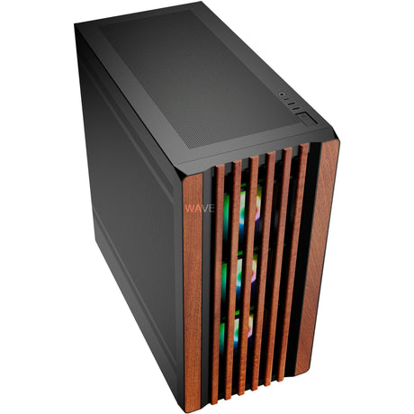Sharkoon Rebel C70M RGB Midi-Tower-Gehäuse (schwarze Holzfarbe | 2x USB-A | 1x USB-C | RGB)