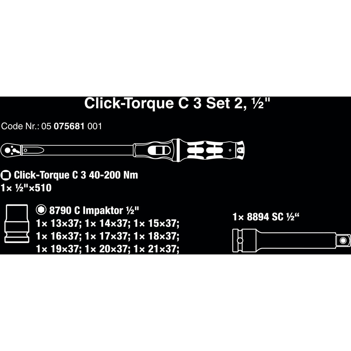 Wera Click-Torque C 3 Set 2, 1 2 Drehmomentschlüssel (schwarz grün, 11-teilig, mit Umschaltknarre)