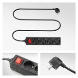 Act Socket mit Switch, 4 Sockets, 2 m, schwarz