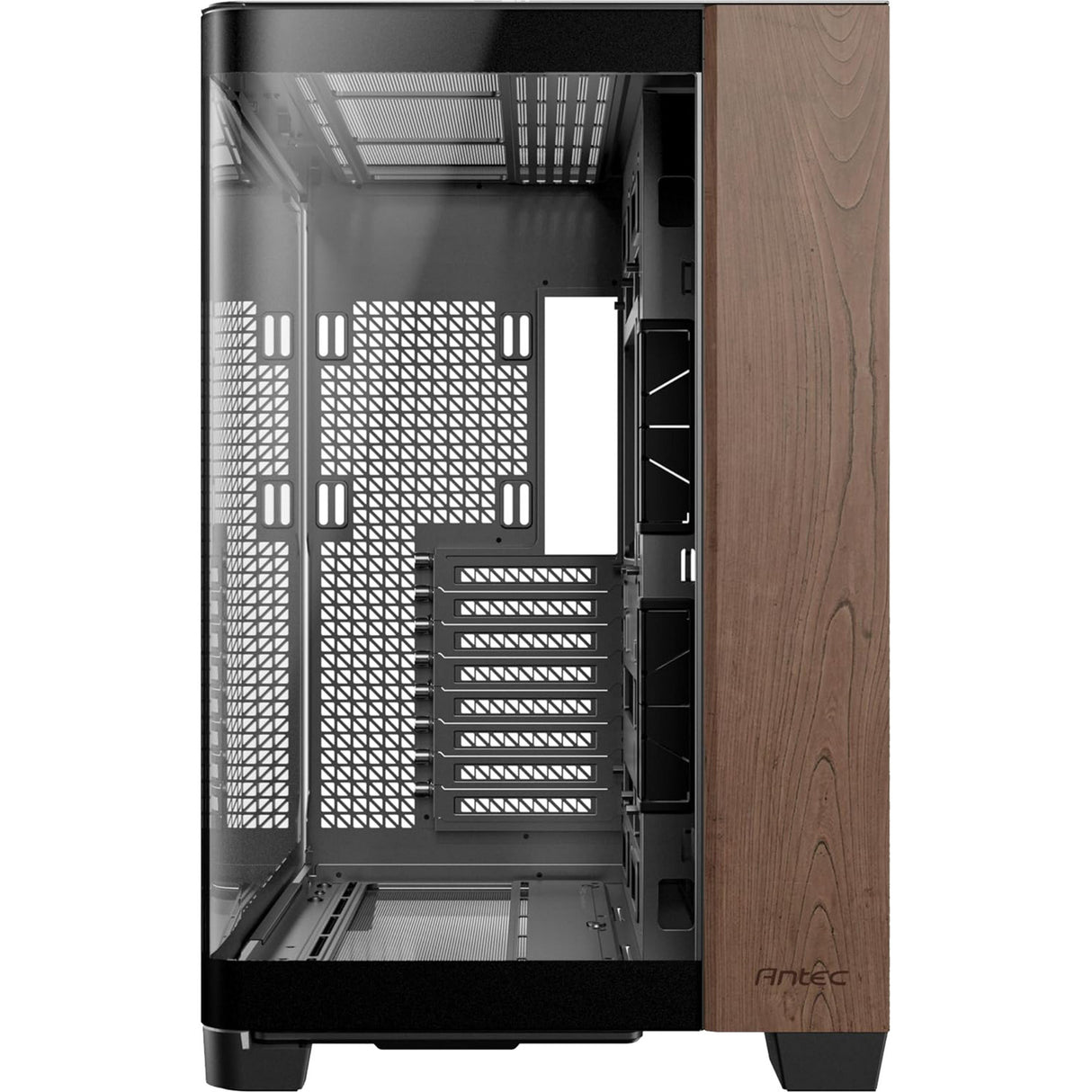 Antec C8 Curve Wood Midi-Tower-Gehäuse (schwarze Holzfarbe | 2x USB-A | 1x USB-C | gehärtetes Glas)