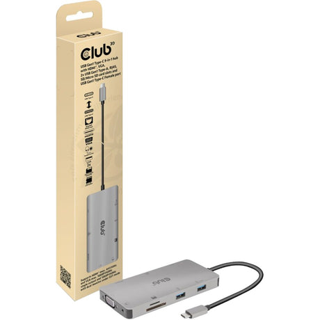 Club 3D USB Gen 1 Typ-C 9-in-1-Hub-Dockingstation (Grau)