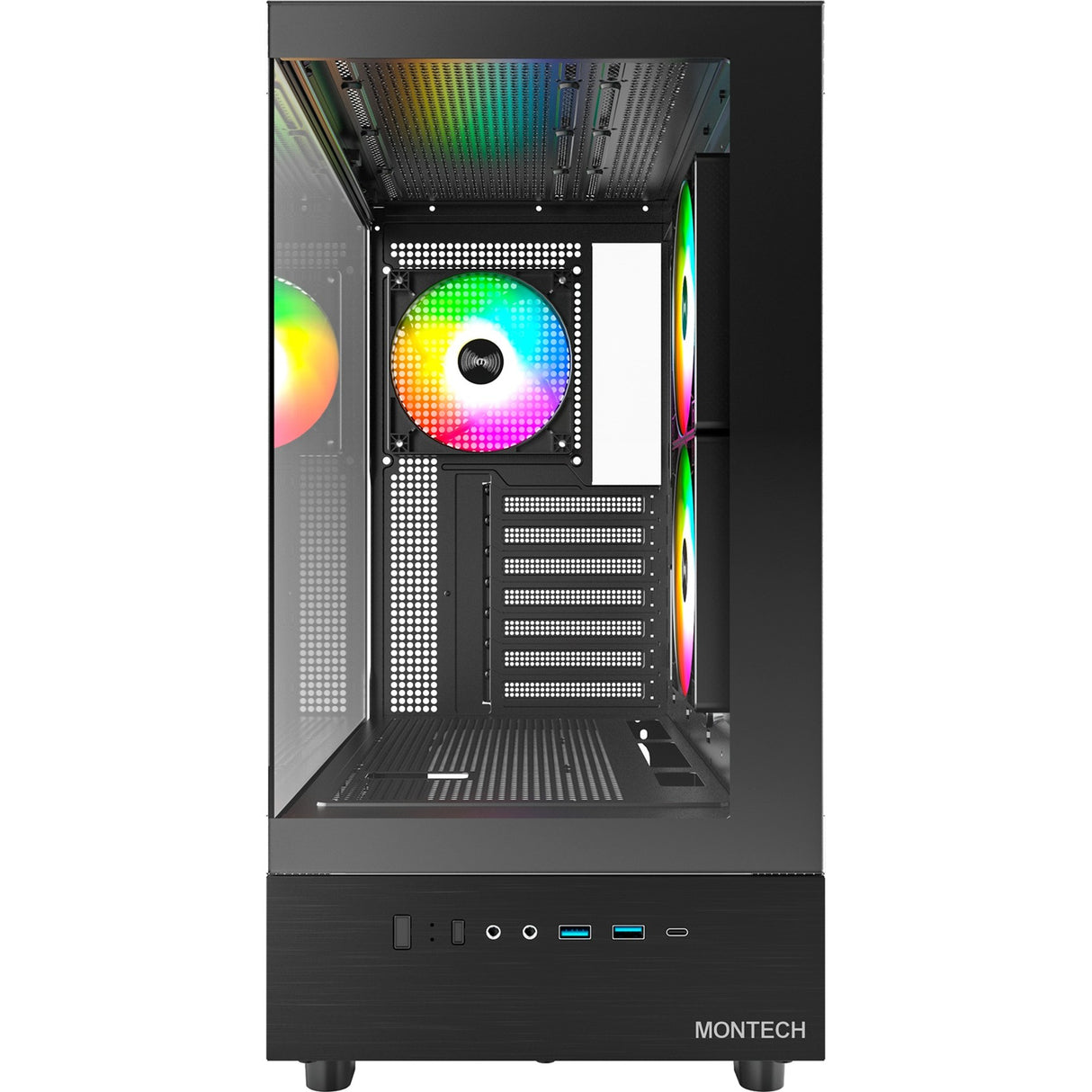 Montech xr Midi-Tower-Gehäuse (schwarz | 2x USB-A | 1x USB-C | RGB | gehärtetes Glas)