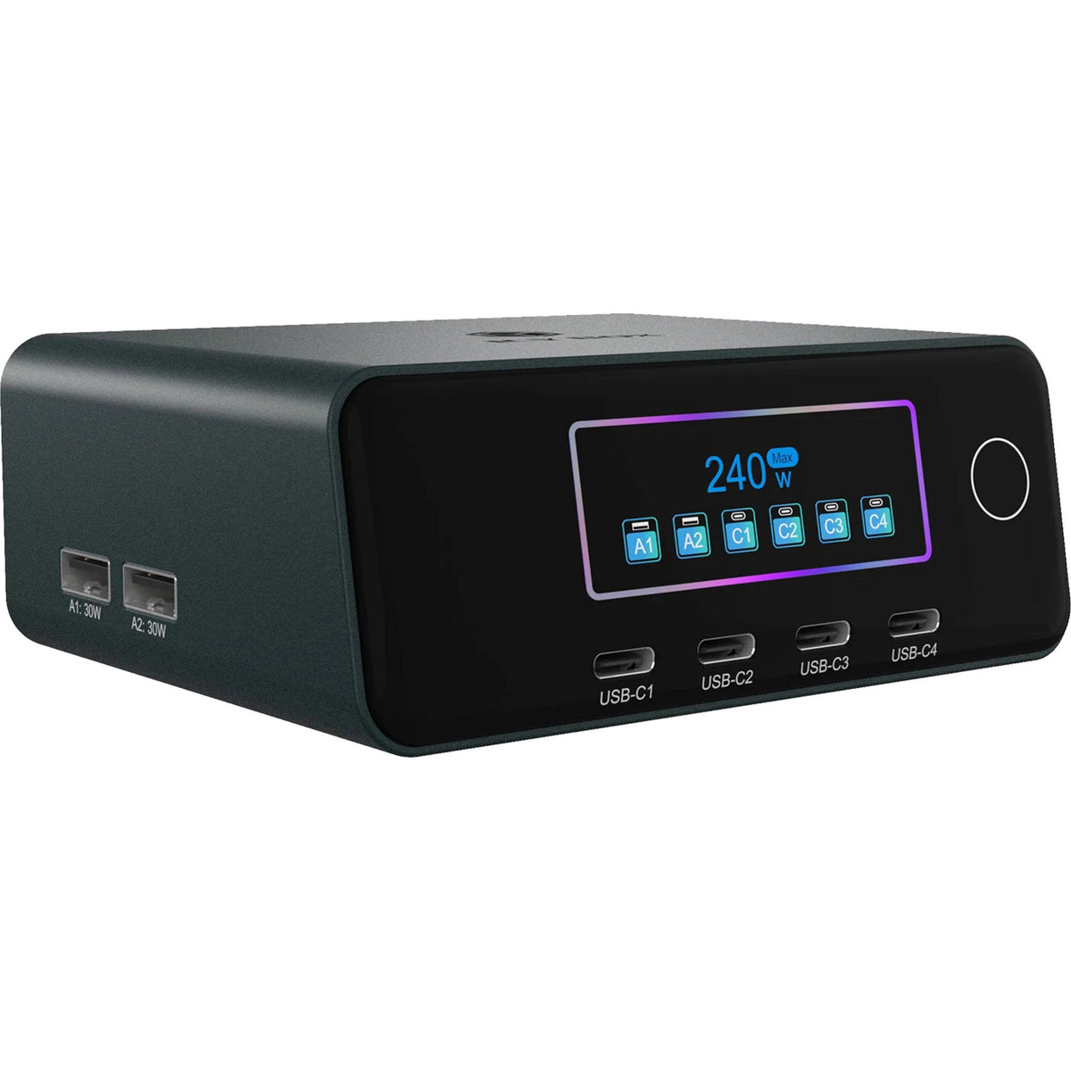 Icy Box 240W Gan Ladestation (schwarz, 4x USB-C, 2x USB-A)