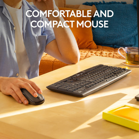 Logitech mk295 geräuschloses kabelloses Tastatur- und Maus-Kombi-Desktop-Set (schwarz, US-internationales Layout (QWERTY), 100 %)