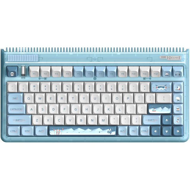 Iqunix OG80 Wintertide kabellose mechanische Tastatur (hellblau, US-Layout (QWERTY), Iqunix Moonstone Turbo, 80 % (TKL), RGB-LEDs, Hot-Swap-fähig, PBT, 2,4 GHz | Bluetooth 5.1 | USB-C)