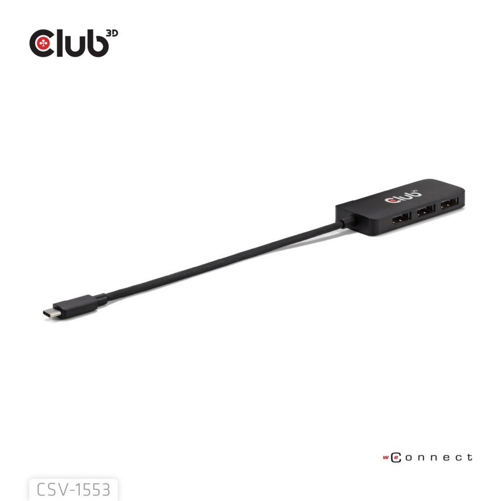 Club 3D USB-C auf Triple DisplayPort MST Hub (Schwarz, 4K60Hz)