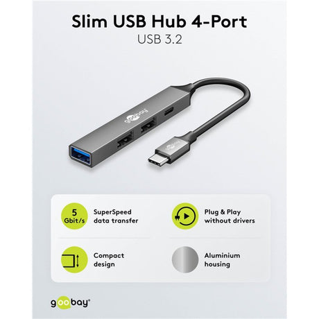 Goobay schlanker USB-Hub mit 4 Ports, USB-C auf USB-C USB-A, 5 Gbit s (hellgrau)
