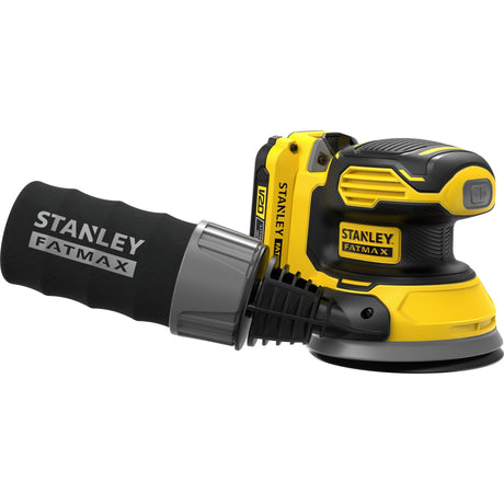Stanley Fatmax V20 18 V Exzenterschleifer (gelb schwarz, weiche Tasche, Akku (2,0 Ah) und Ladegerät (2 A) im Lieferumfang enthalten)