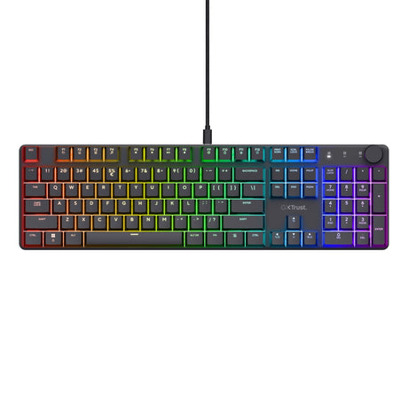 Mechanische Gaming-Tastatur Trust GXT 866 Torix (Schwarz, US-Layout (QWERTY), Huano Red, 100 %, RGB)